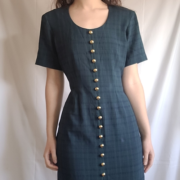 Vintage Green & Blue Plaid Dress - Picture 3 of 6